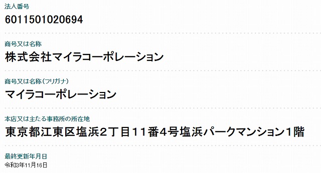 株式会社マイラコーポレーションの法人情報